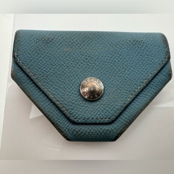 Hermes Blue silver front snap coin purse some wear - Picture 1 of 6